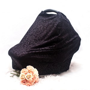 Dark Navy Embossed Rose Stretchy car seat cover/nursing cover