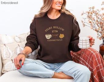 Embroidered Fall Movie Inspired Sweatshirt, Fall Girls Coquette Crewneck, Star Hollow Fall Apparel, Cozy Autumn Top, Autumn Lover Gift