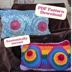 Crochet PATTERN - Boob Pillow - Boobies Breasts Cute Funny Easy DIY - Rainbow Yarn -  Breastfeeding Lactation - Anatomically Correct C Cup