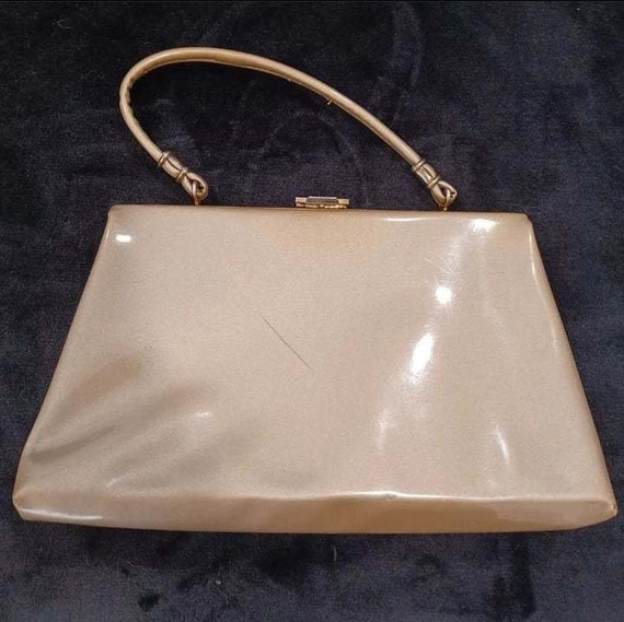 Etra 1950's gold metallic A frame handbag purse - image 2