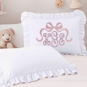 Custom Embroidered Monogram Baby Pillow - Nursery Pillow with Ruffles, Personalized boy girl Gift, Newborn Bedding Decor, Toddler Pillow