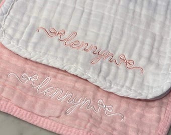 Personalized Muslin Burp Cloth, Embroidered Baby Gift