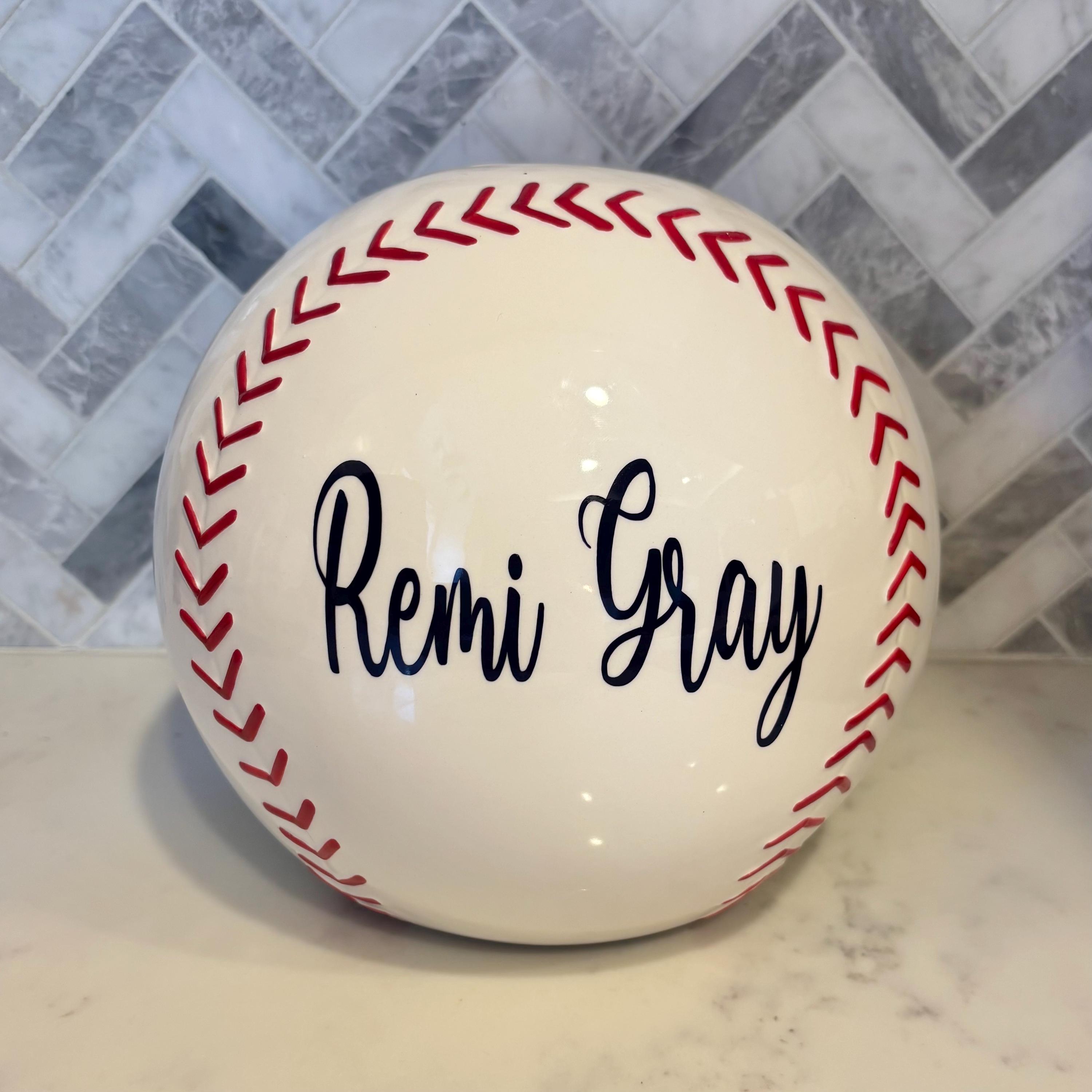 Personalized Baseball Piggy Bank: Custom Ceramic Coin Bank