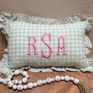 Custom Embroidered Nursery Baby Pillow - Gingham Pillow with Ruffles, Personalized Baby Shower Gift, Newborn Bedding Decor, Toddler Pillows