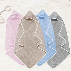 Personalized Baby Hooded Towel: Muslin Cotton, Custom Name