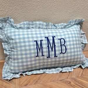 Custom Embroidered Nursery Baby Pillow - Gingham Pillow with Ruffles, Personalized Baby Shower Gift, Newborn Bedding Decor, Toddler Pillows
