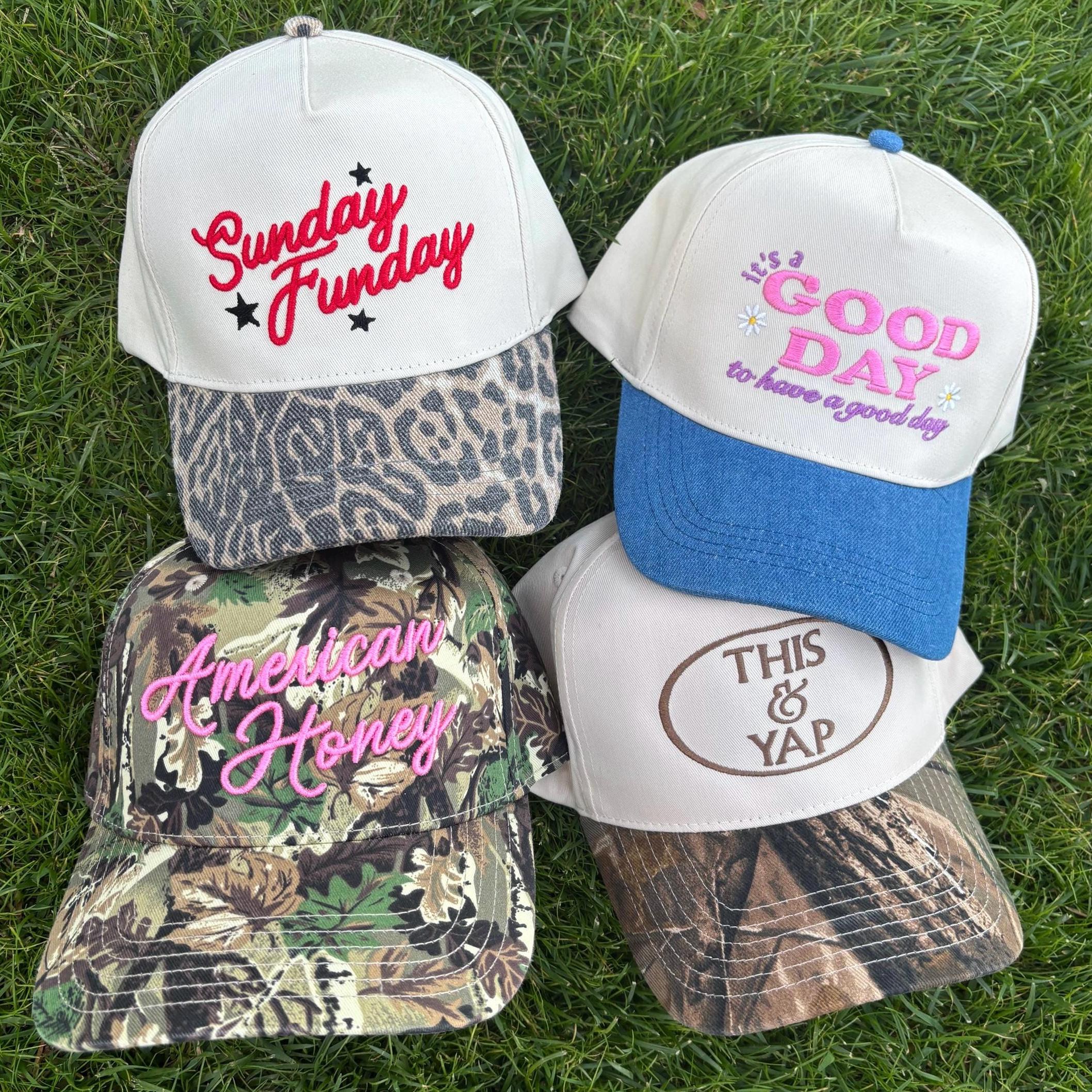Embroidered Trucker Hats, Leopard, Camo, Sunday Funday  display picture 1