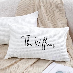 Custom Embroidered Monogram Waffle Pillow - Wedding Pillow gift, Throw Pillow, Personalized Baby Shower Gift, Bedding Decor, Engagement gift