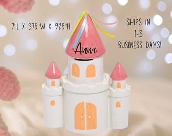 Personalized Pink Castle Piggy Bank: Girl Birthday Gift