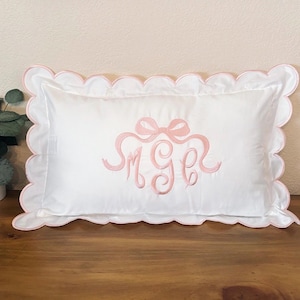 Embroidered Monogram Baby Pillow: Scalloped Edge Cotton Nursery Decor