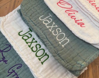Personalized Muslin Burp Cloth, Embroidered Baby Name, Baby Shower Gift