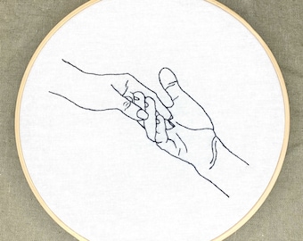 Hands Embroidery Art in Hoop - Line Art - Wall Decor