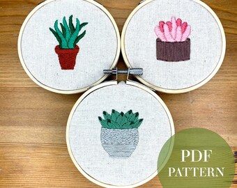 Embroidery mini succulents trio pattern / PDF download / Beginner embroidery pattern / Plants, botanical