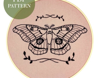 Embroidery moth pattern / PDF download / Beginner embroidery pattern / Hand embroidery pattern