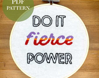 Embroidery Leslie Knope quote pattern / PDF download / Beginner embroidery pattern / Do it fierce power