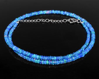 AA Blue Ethiopian Fire Opal Crystals Choker Necklace for Women, Birthstone Healing Crystals, Wedding Gift for Her, Sterling Silver Jewelry