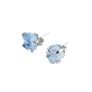 Raw Blue Aquamarine Healing Crystal Stud Earrings for Women, 925 Sterling Silver Birthstone Jewelry Wedding Gifts, Gemstone Rough Earrings