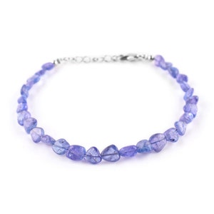 Natural Tanzanite Crystal Beads Dainty Bracelet for Women, Birthstone Healing Crystal, Birthday Gifts for Her, Sterling Silver Chain 8&quot;