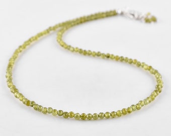 Rare Natural Demantoid Garnet Gemstone Micro Bead Dainty Necklace Jewelry for Women Healing Energy Crystals Gift Silver Plated Chain 18 inch