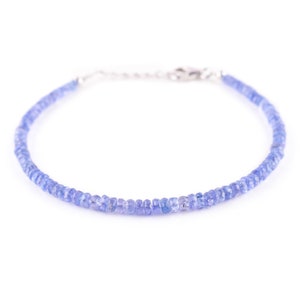 Natural Tanzanite Crystal Beads Dainty Bracelet for Women, Birthstone Healing Crystal, Anniversary Gifts for Her, Sterling Silver Chain 8&quot;