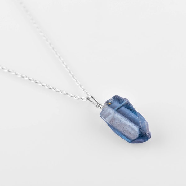 Raw London Blue Topaz Pendant Necklace, 925 Sterling Silver, Dainty Jewelry