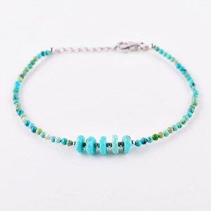 Blue Turquoise Crystals Beads Dainty Link Bracelet for Women, Birthstone Healing Crystals, Birthday Gifts for Her, Sterling Silver Jewelry