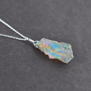 Raw Ethiopian Fire Opal Rough Crystal Dainty Pendant Necklace for Women, Birthstone Healing Crystals Birthday Gifts for Her, Silver Jewelry