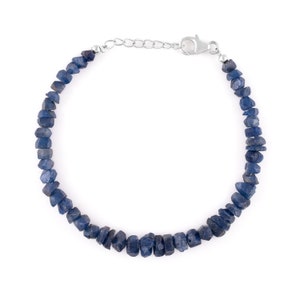Raw Blue Sapphire Crystals Dainty Bangle Bracelet for Women, Birthstone Healing Crystals, Birthday Gifts for Her, Sterling Silver Jewelry 8&quot;
