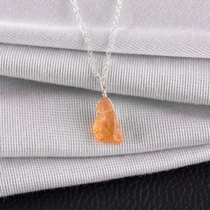 Raw Imperial Topaz Rough Gemstone Dainty Pendant Necklace Jewelry, Healing Chakra Crystals Silver Plated Chain 18&quot; Birthday Gifts for Her