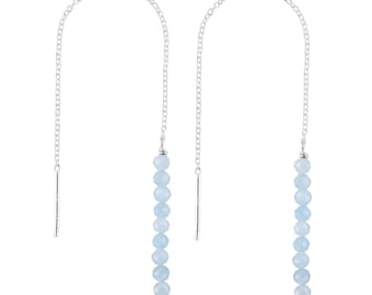 Aquamarine Crystal Threader Earrings: Silver Plated Dangle Jewelry