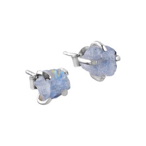 Raw Rainbow Moonstone Stud Earrings: 925 Sterling Silver, June Birthstone