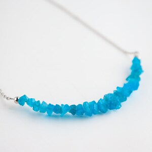 Raw Neon Apatite Crystal Dainty Bar Necklace for Women, Birthstone Healing Crystals, Birthday Gifts for Her, Sterling Silver Chain 18 Inch