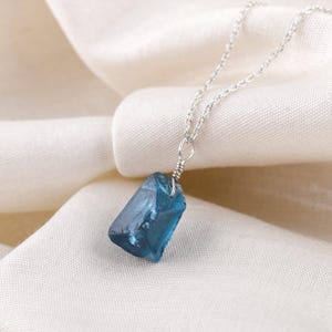 Raw London Blue Topaz Pendant Necklace: Sterling Silver, Healing Crystal