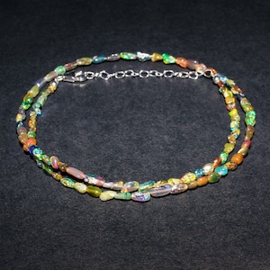 Black Ethiopian Fire Opal Crystals Choker Necklace for Women, Birthstone Healing Crystals, Wedding Gifts for Her, Sterling Silver Jewelry