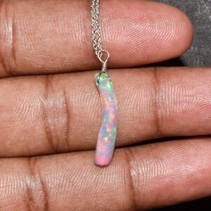 Raw Ethiopian Fire Opal Organic Crystal Dainty Pendant Necklace for Women, Healing Crystals Wedding Gifts for Her, 925 Silver Chain Jewelry image 3