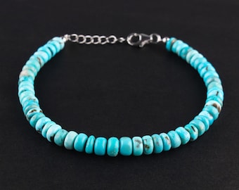 Turquoise Bead Bangle Bracelet: Sterling Silver Dainty Jewelry, December Birthstone