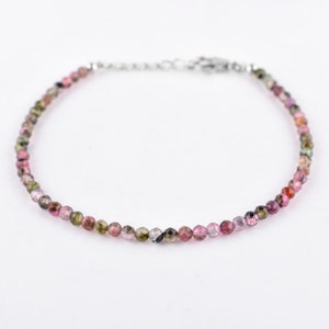 Multi Tourmaline Beaded Bracelet: 925 Sterling Silver Chain
