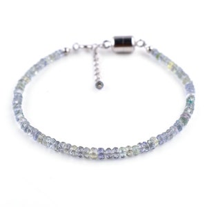 Natural Tanzanite Crystal Beads Dainty Bracelet for Women, Birthstone Healing Crystals, Birthday Gifts for Her, Sterling Silver Chain 8&quot;