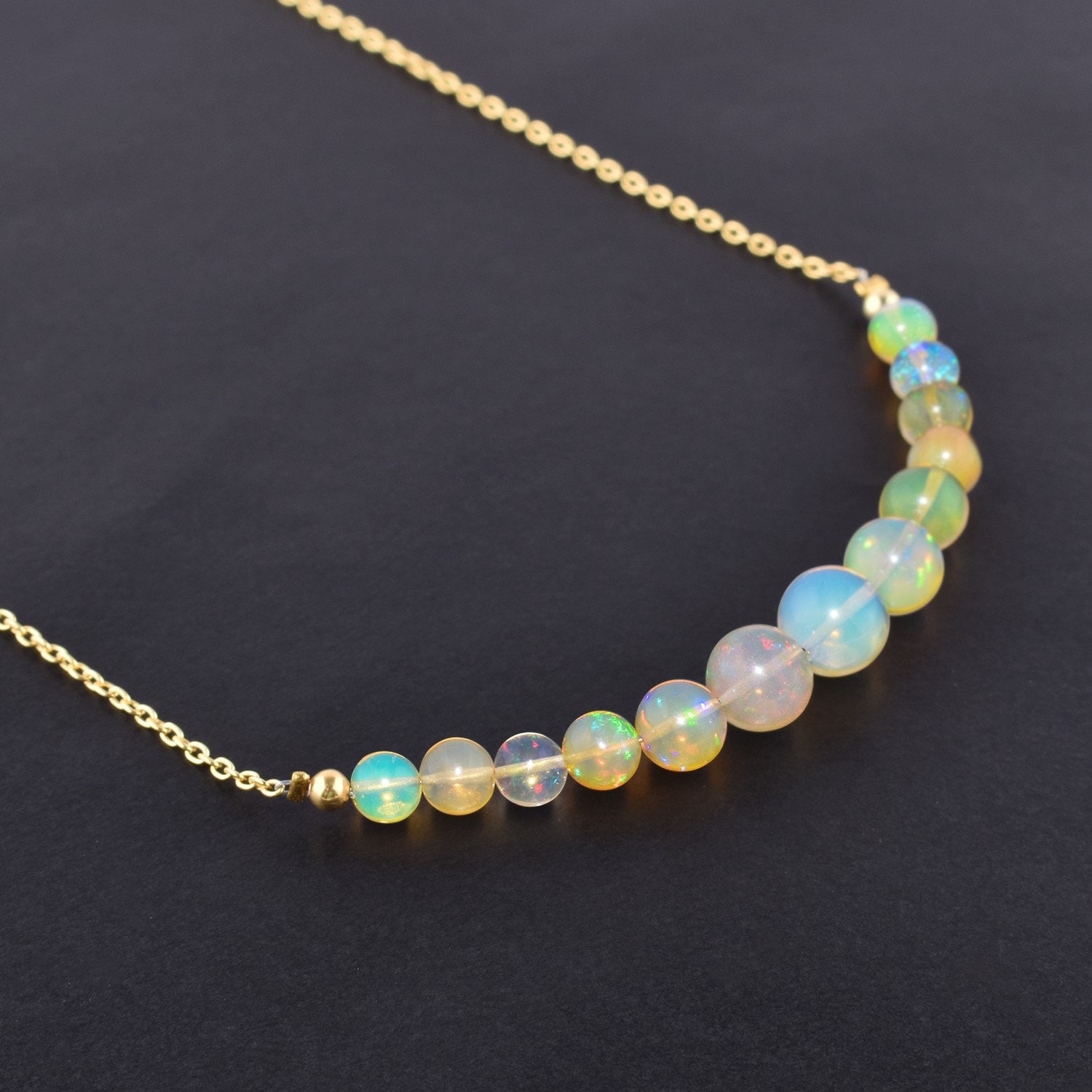 14K Rose Gold Filled Ethiopian Opal Necklace with Crystal Beads –  themadteapartyshop