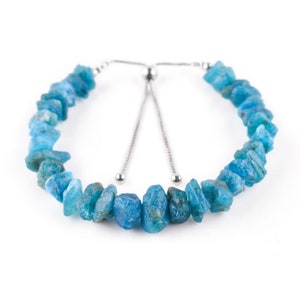 Raw Neon Apatite Crystal Dainty Bracelet for Women, Birthstone Healing Crystals, Birthday Gifts for Her, Sterling Silver Slider Chain
