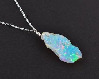 Colorful Ethiopian Opal 7x9mm See Video Natural Opal Flower Necklace Pretty 925 Sterling Silver 8 CZ Flower Heart Halo Necklace