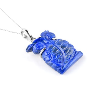 Natural Carved Lapis Lazuli Owl Shape Dainty Pendant Necklace For Women, Healing Chakra, Sterling Silver Chain Handmade Jewelry  for Gifts