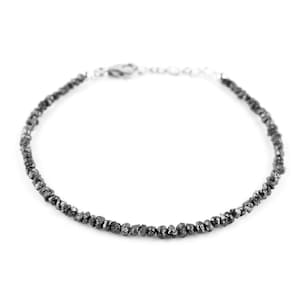 Natural Raw Black Diamond Crystal Beads Dainty Bracelet for Women, Birthstone Healing Crystals, Wedding Gifts, Sterling Silver Chain 8&quot;