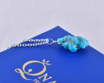 Ruwe turkoois hanger: verzilverde ketting, handgemaakte sieraden