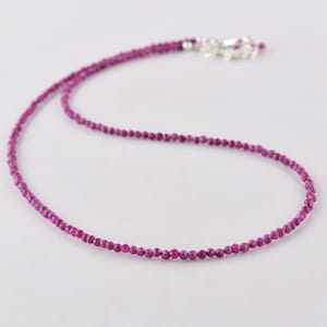 Natural Pink Ruby Gemstone Micro Bead Dainty Necklace Jewelry for Women Healing Energy Crystals Silver Plated Chain 18&quot; Mother&#39;s Day Gifts