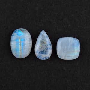 Lote de cabochões de pedra da lua azul brilhante AA para atacado, suprimentos para fazer joias faça você mesmo, pedras preciosas naturais soltas, cristais de cura para enrolar arame, 3 peças