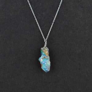 Raw Ethiopian Opal Pendant Necklace: Sterling Silver October Birthstone