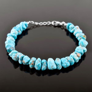 Raw Turquoise Sterling Silver Bangle Bracelet: December Birthstone, 8&quot;