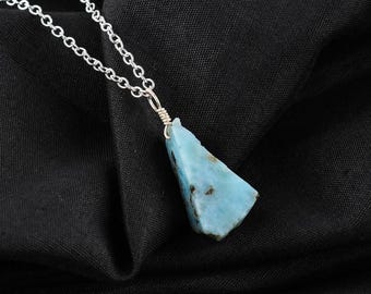 Raw Larimar Pendant Necklace: Silver Plated Dainty Jewelry, Healing Crystals