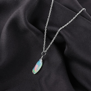 Raw Ethiopian Fire Opal Organic Crystal Dainty Pendant Necklace for Women, Healing Crystals Wedding Gifts for Her, 925 Silver Chain Jewelry